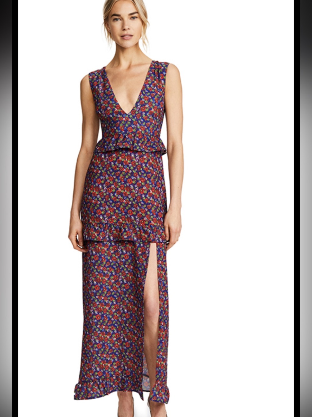 Night walker Sleeveless Floral Peplum Maxi Dress in Multicolor